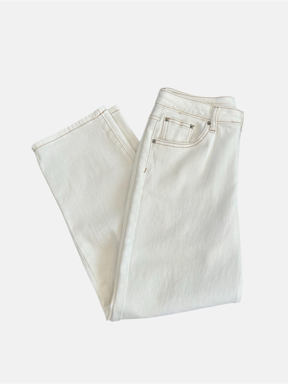 Straight Leg High-Rise Ecru Cropped Jeans